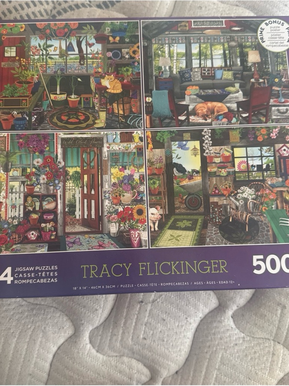 Tracy Flickinger 4-Pack 500-Piece Jigsaw Puzzle Set - Colorful Garden Interiors
